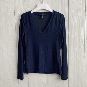 White House Black Market Blue Shimmer V-Neck Top XS
